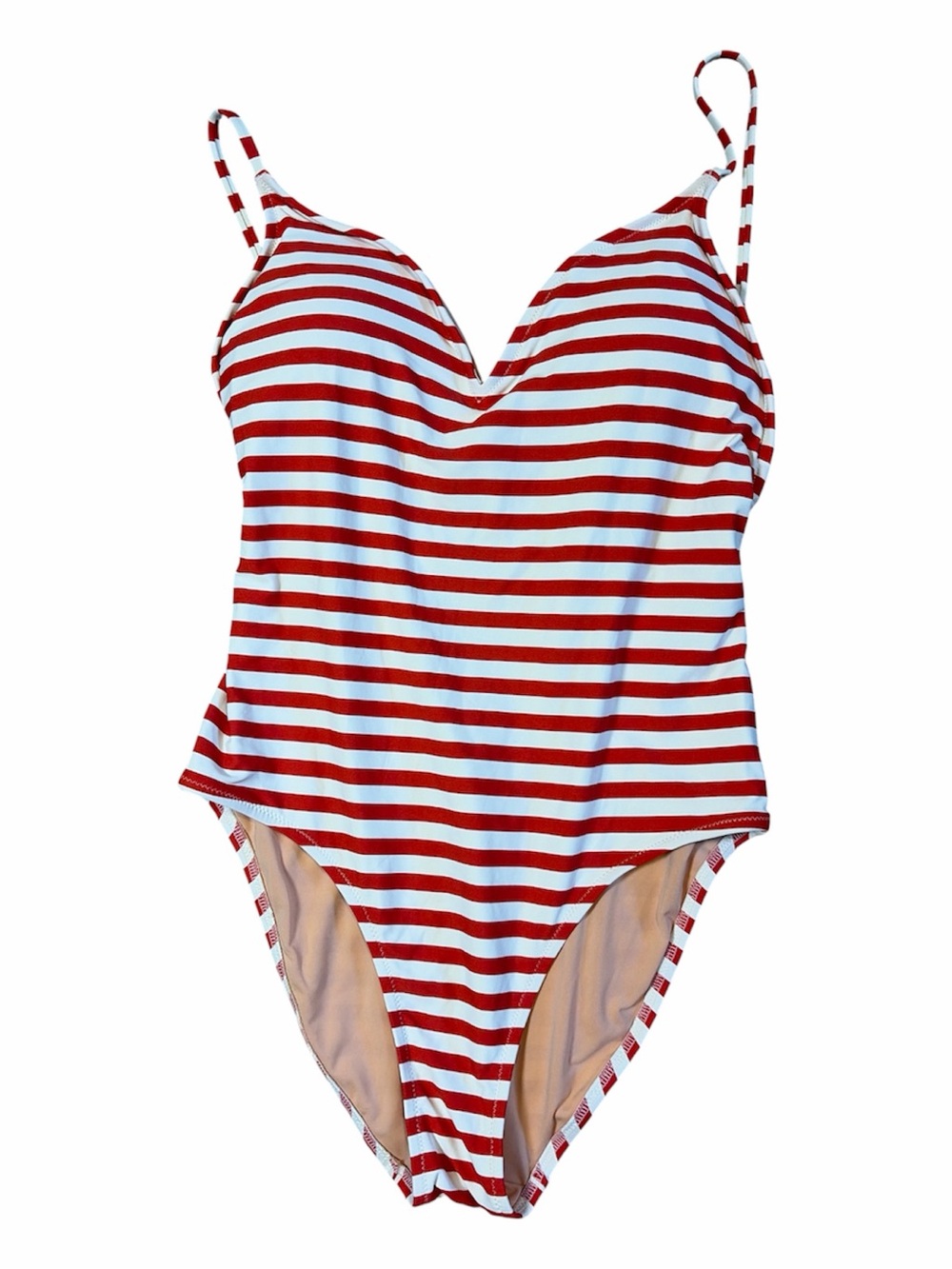 J.Crew Red White Stripe One Piece Swimsuit Size 10 Lace Up Back Padded Cups